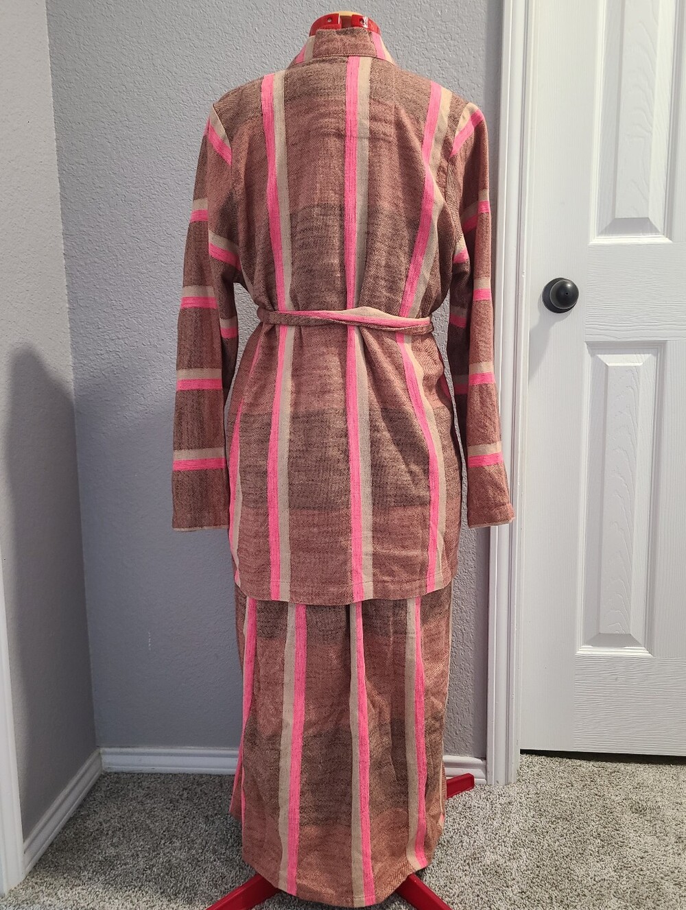 Ace & Jig Pinky Brown Striped Beau Pattern Soiree Dress And Alexa Cardigan L - Picture 2 of 6